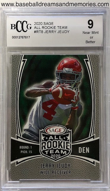 Jerry Jeudy Autographed 2020 Panini Obsidian Patch Rookie Card (PSA)