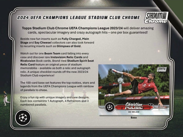 2023-24 Topps Stadium Club Chrome UEFA Club Competitions Hobby Box (PRE-ORDER)