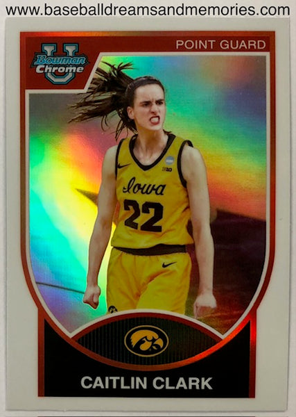 2023-24 Bowman University Chrome Caitlin Clark 2007-08 Throwback Refractor Card