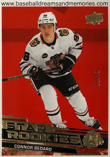 2023-24 Upper Deck Star Rookies Connor Bedard Red Parallel Rookie Card Serial Numbered 53/75