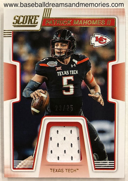 2019 Panini Score Patrick Mahomes II Jersey Card Serial Numbered 23/25