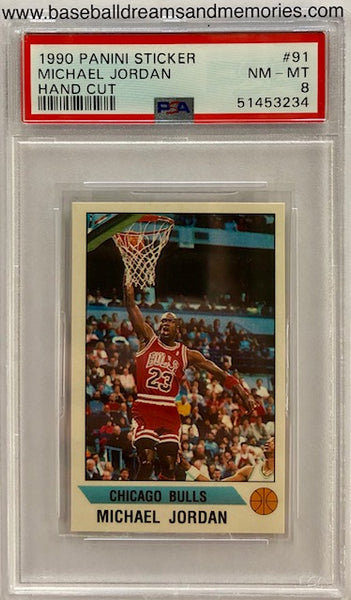 1990 Panini Sticker Michael Jordan Hand Cut Card Graded PSA 8 NM-MT