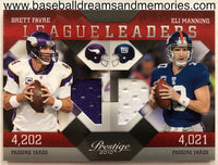 2010 Panini Prestige Brett Favre & Eli Manning League Leaders Dual Jersey Card Serial Numbered 162/250