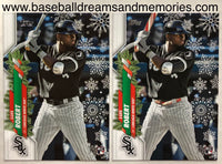 2020 Topps Holiday Luis Robert 2 Card Lot Including the Regular & SSP Candy Cane Bat and Belt Variation